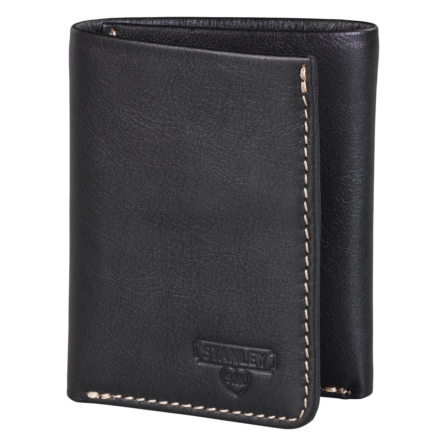 Stanley Tools - Black & Tan Tri-Fold Leather Wallet in Metal ...